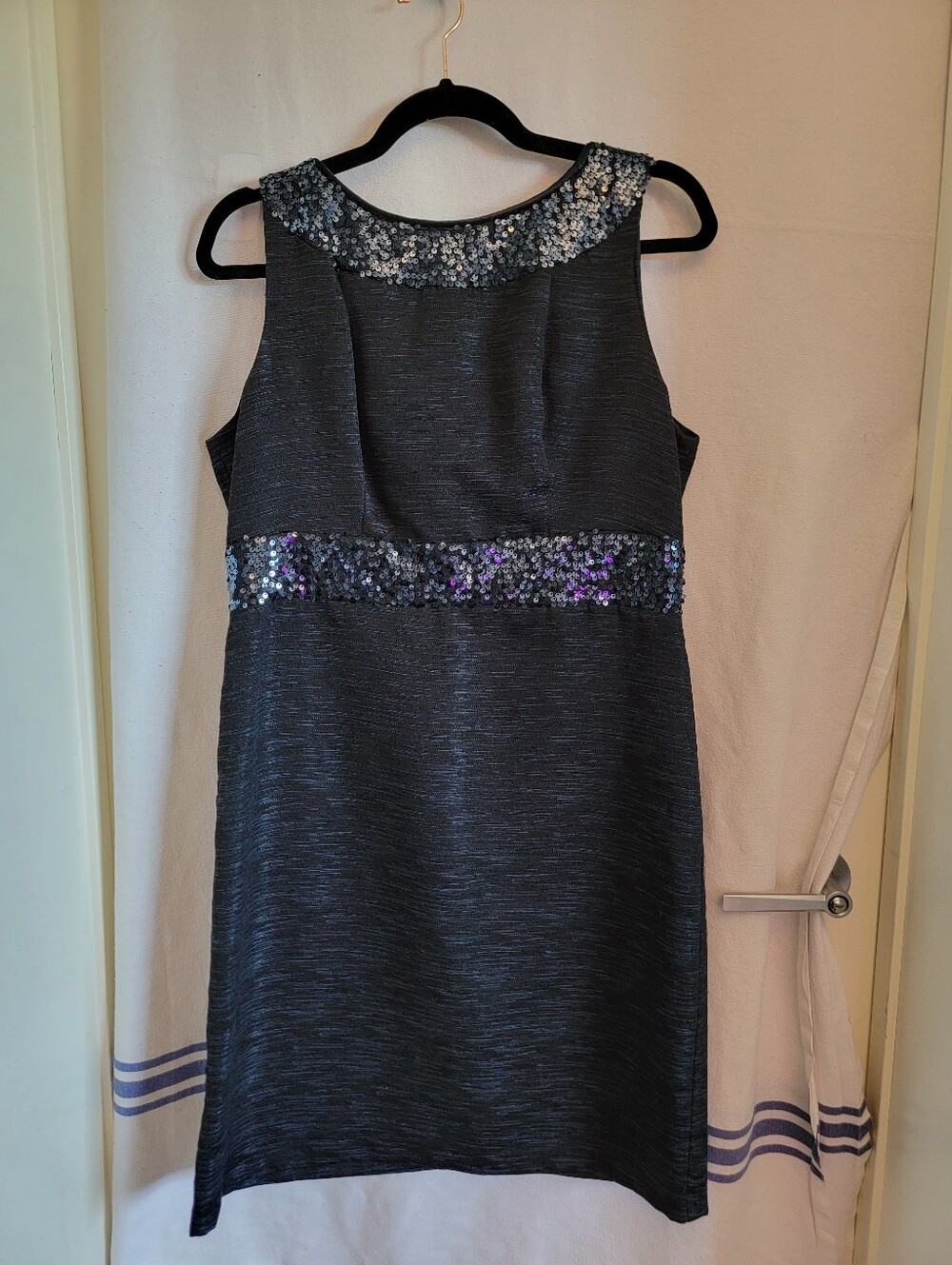 Sleeveless Black Sequin-Trim Evan-Picone Cocktail Dress